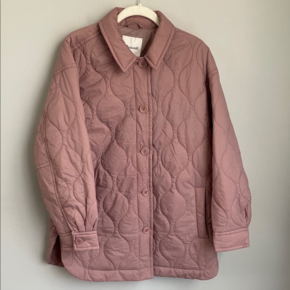 Madewell Pink Quilted Airpuff Shirt Jacket Size Medium - Picture 3 of 13